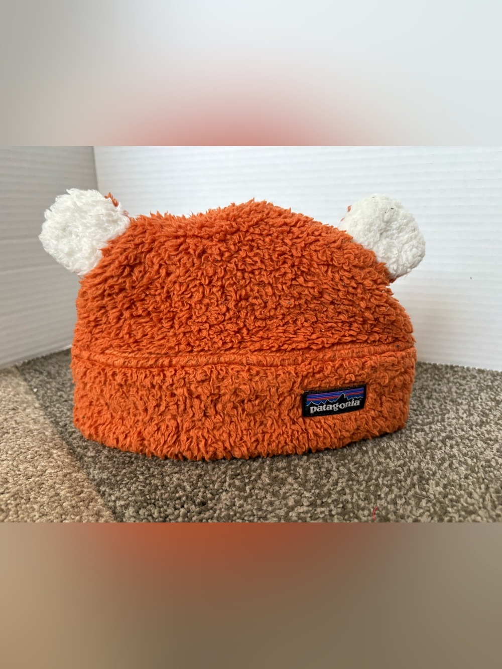 Patagonia Baby Furry Friends Hat with Baby Bear Ear Fleece Hat Pumpkin Orange